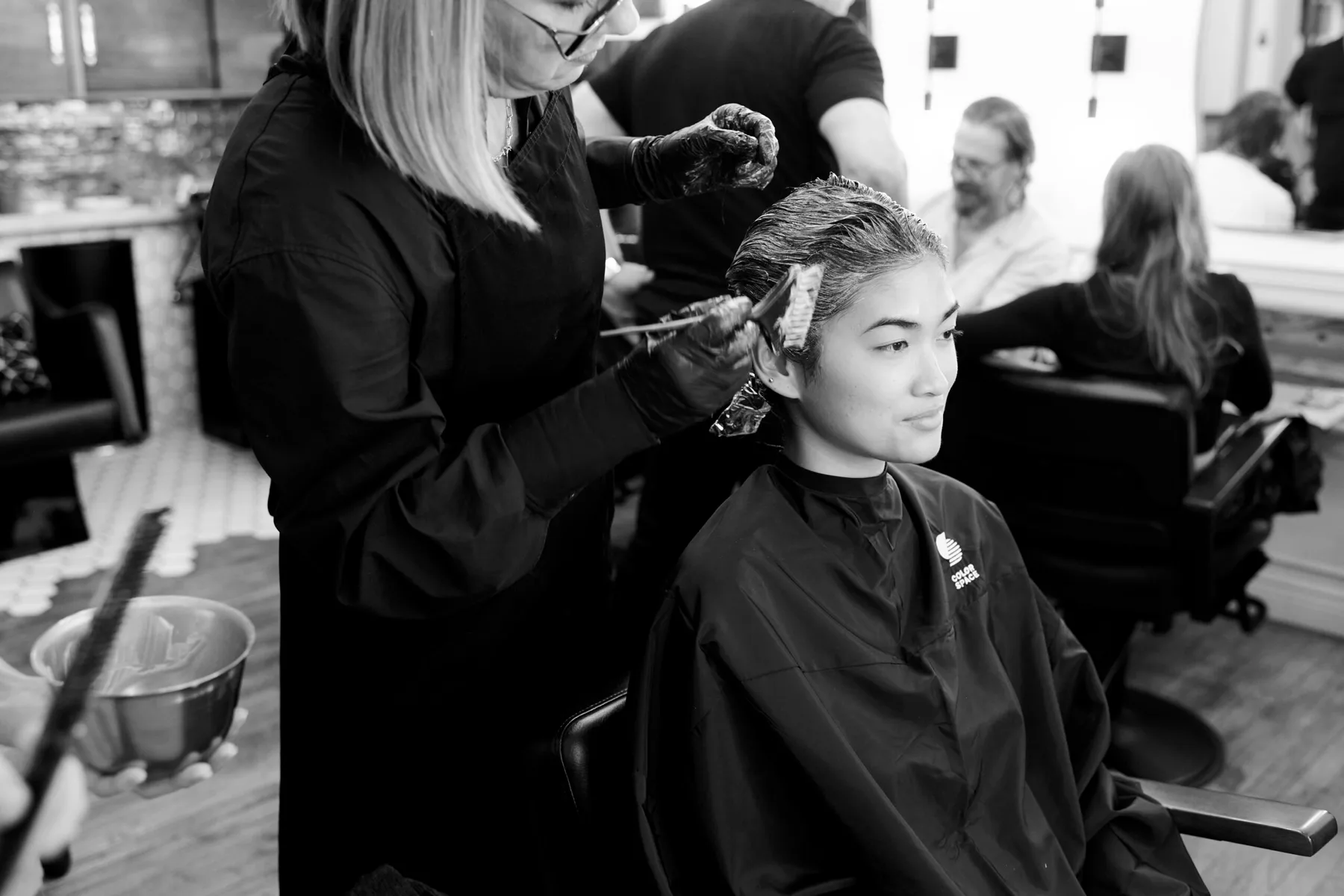 Hair color being applied at Frankie